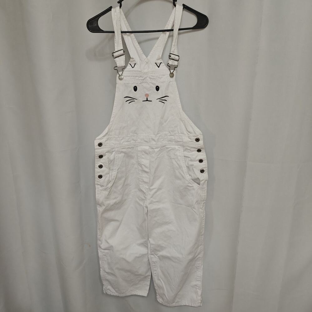 Agapo Women S White Kitty Cat Wide Leg White Denim Overalls Crazy Cat Lady Lover